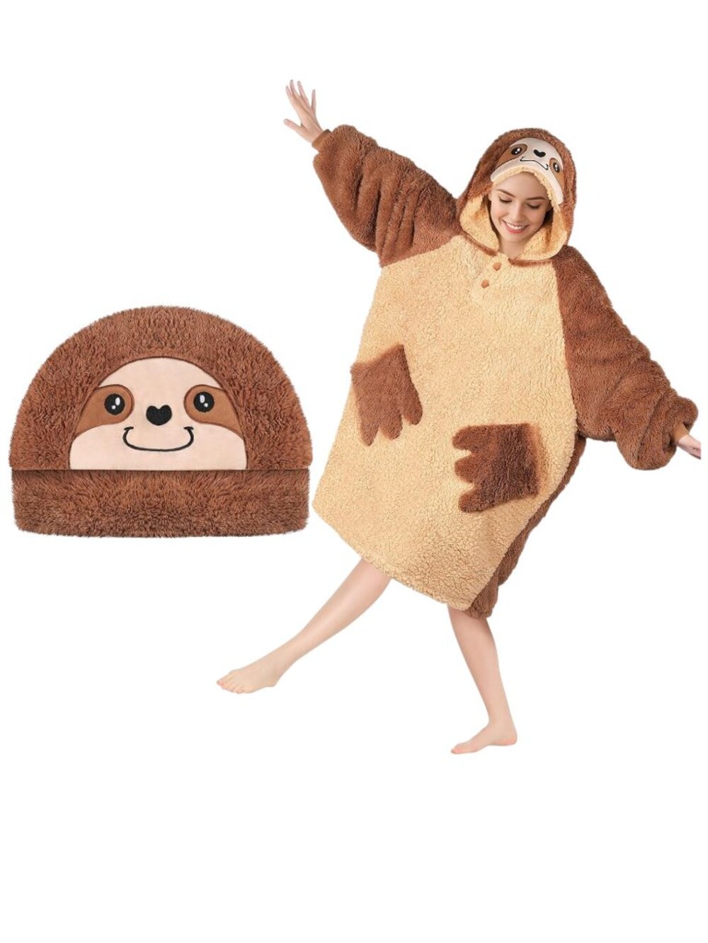 NEW Oversized Wearable Sherpa Hoodie | Sloth